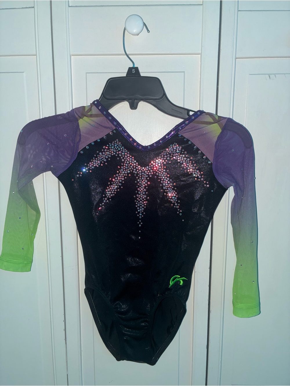 GK Black Leotard with Purple-to-Green Ombre Sleeves
